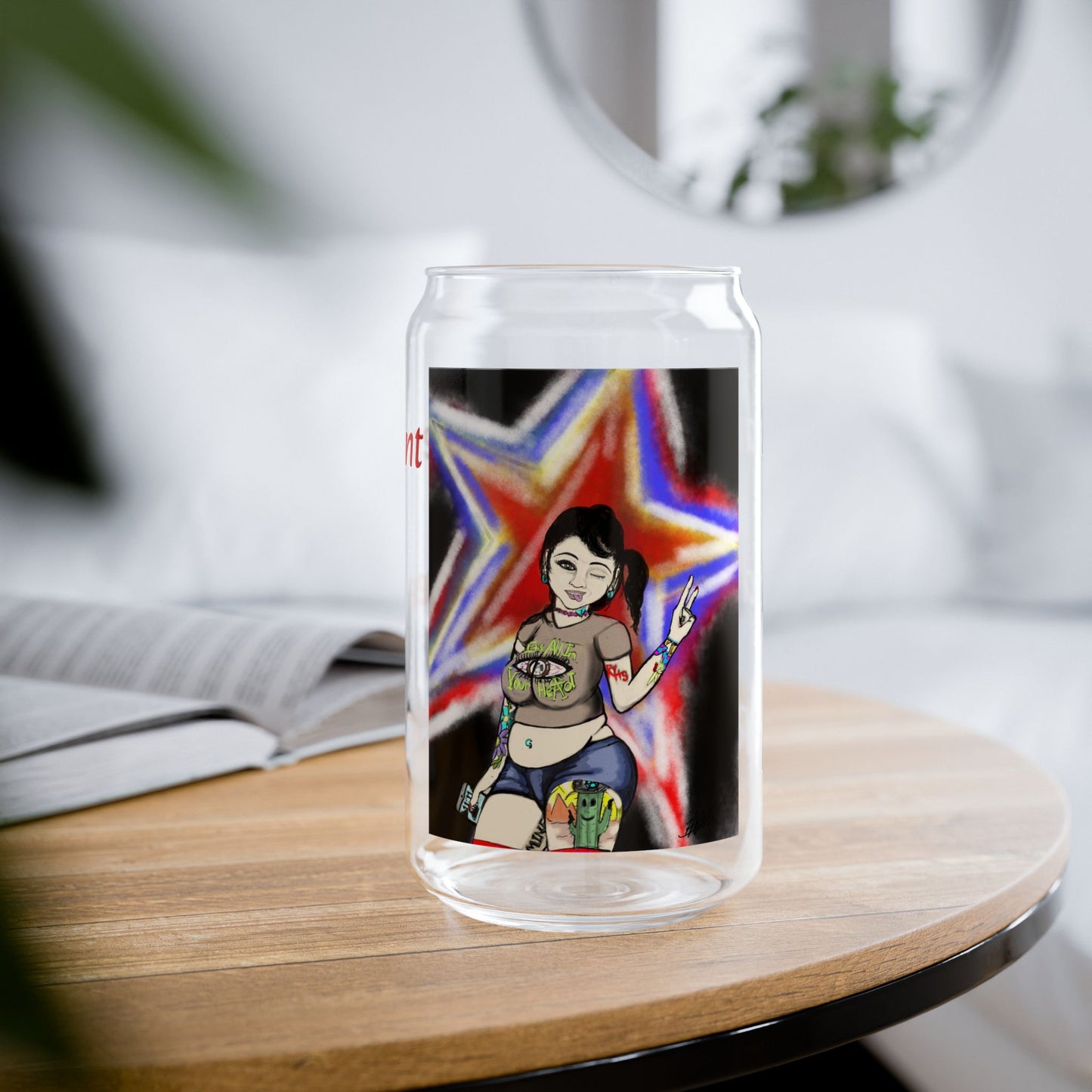 Vibrant Sipper Glass For Fourth of July, Art Glass, Fashion Glass, Trendy Glass, For Holiday
