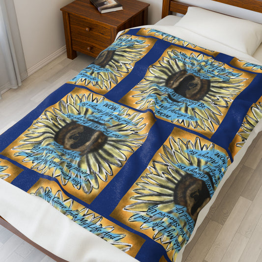 Sunflower Mom Velveteen Plush Blanket, Cozy Throw for Mother's Day, Gift for Mom, Snuggly Home Decor, Inspirational Home Blanket