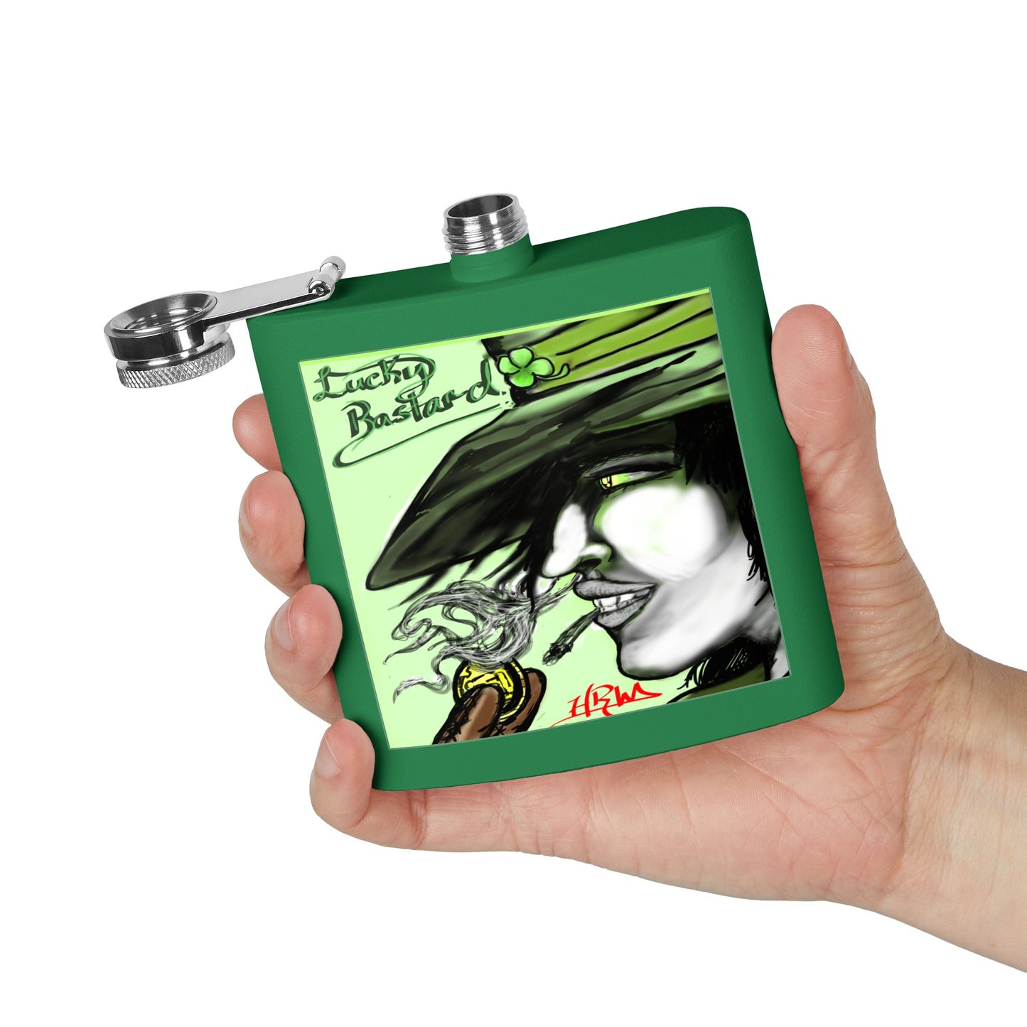 Lucky Bastard Flask - 6oz Stainless Steel Hip Flask with Artwork