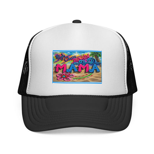 Mama Beach Trucker Hat — Colorful Tropical "MAMA" Cap for Moms, Vacation & Mother's Day