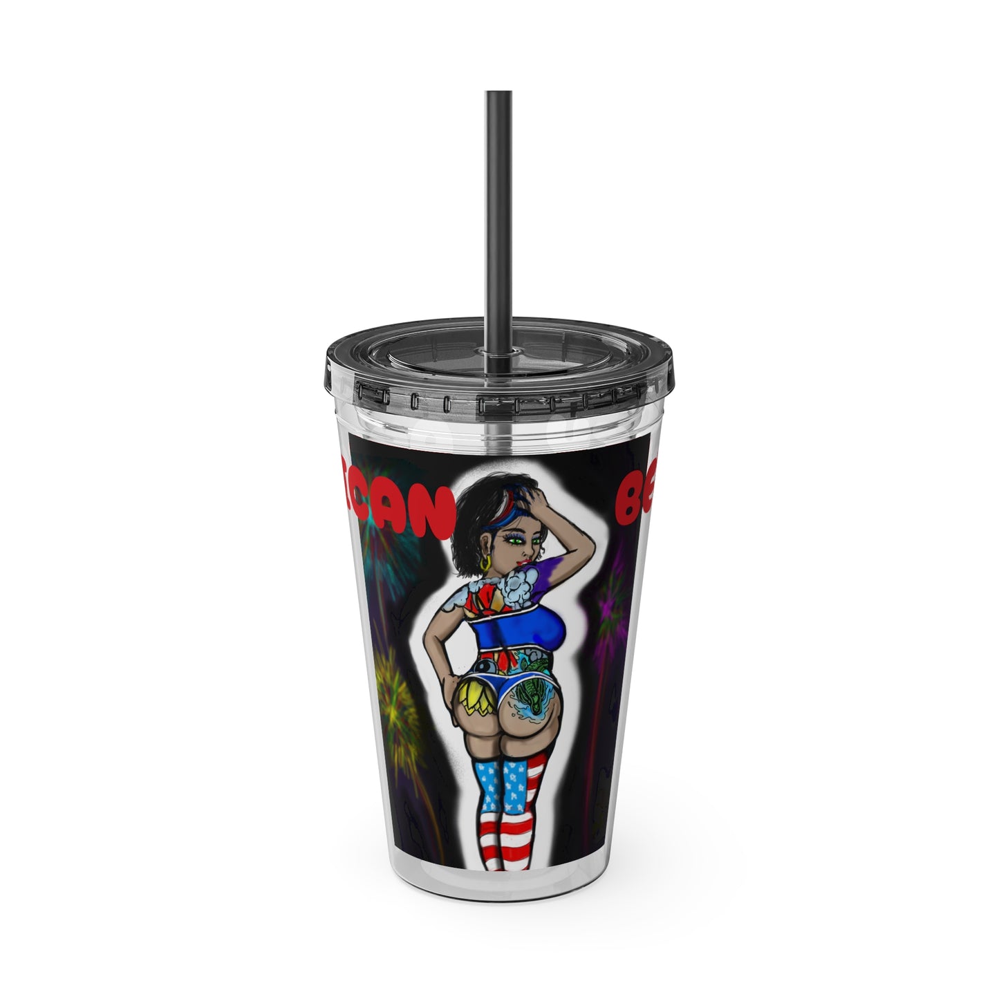 American Beauty Sunsplash Tumbler Accessory for Seasonal Celebrations, 4th of July Drinkware, Summer Parties, Unique Gift Idea, Reusable Straw Mug