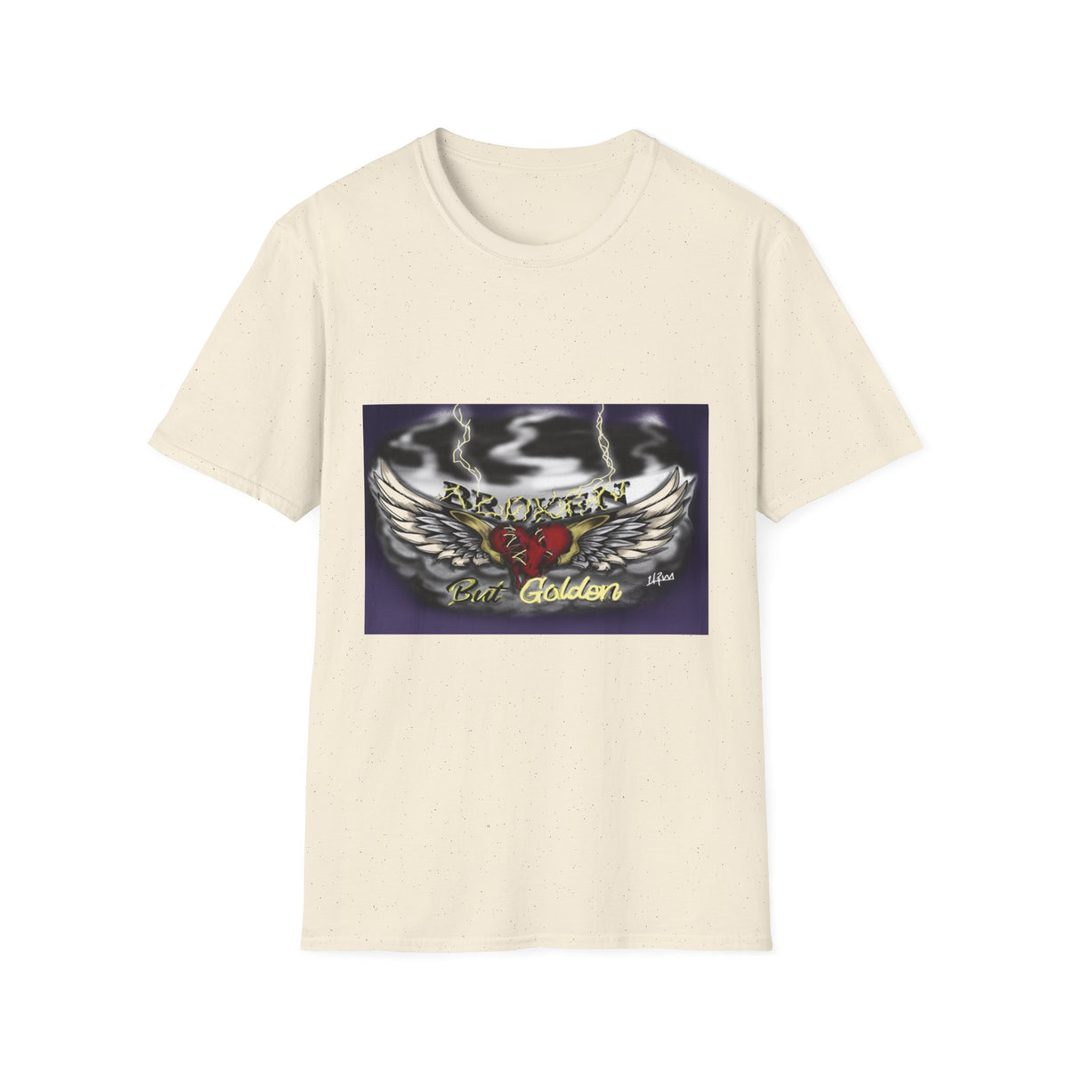 Broken But Golden graphic tee — natural, front view