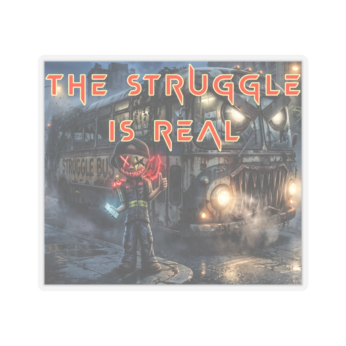 The Struggle Is Real kiss-cut sticker — transparent finish, 4″ × 4″