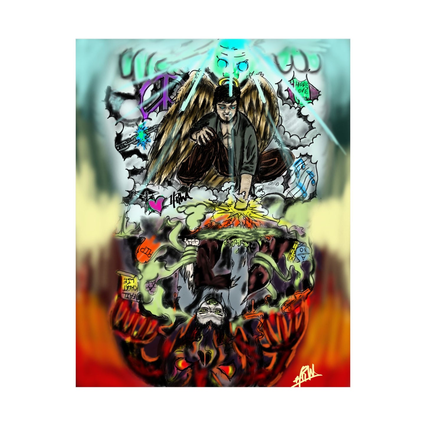 Edgy Matte Vertical Posters with Graffiti Angels, Urban Wall Art, Street Art Decor, Hip Hop Room Decor, Unique Gift for Teenagers