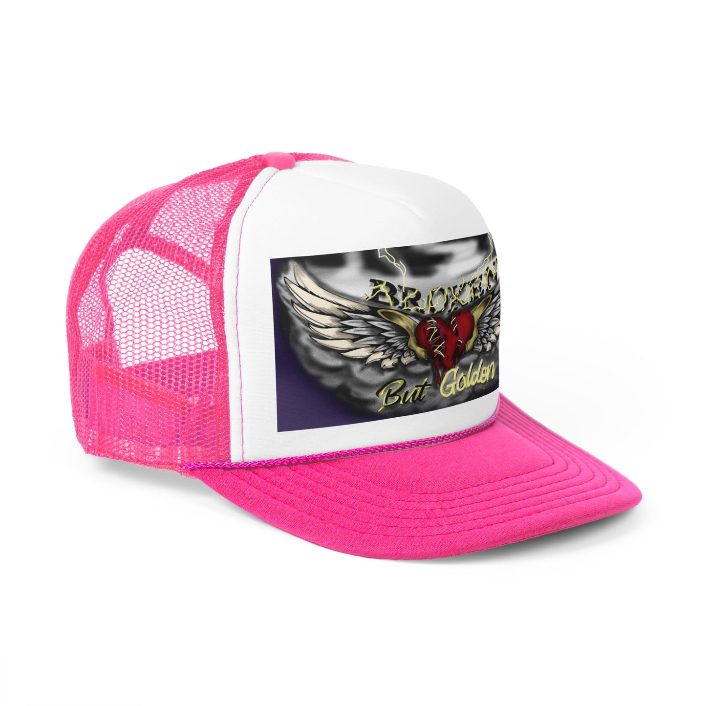 Broken but Golden trucker hat, artistic hat, custom art, artistic fashion