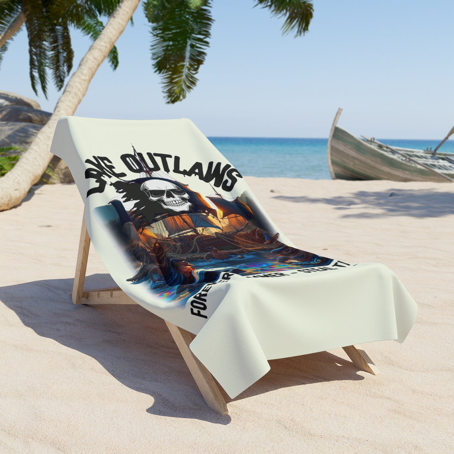 Lake Outlaws Beach Towel — "Forever Summer, Steal the Fun" Skull Pirate Design