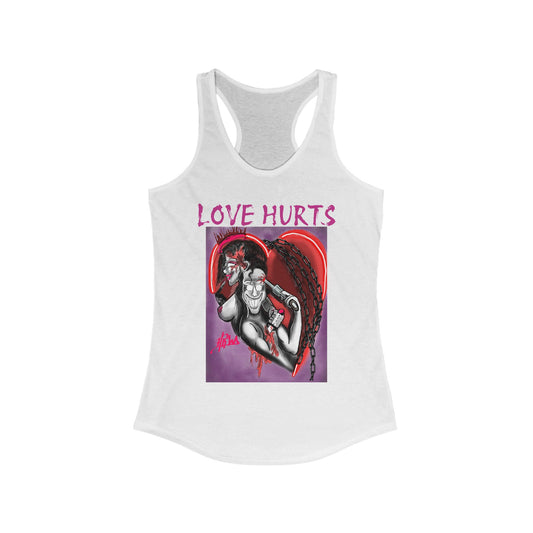 Love Hurts Graphic Racerback Tank Top, Edgy Sleeveless Tee for Artists, Ideal for Festivals, Gym Wear, Casual Outings, Gift Idea