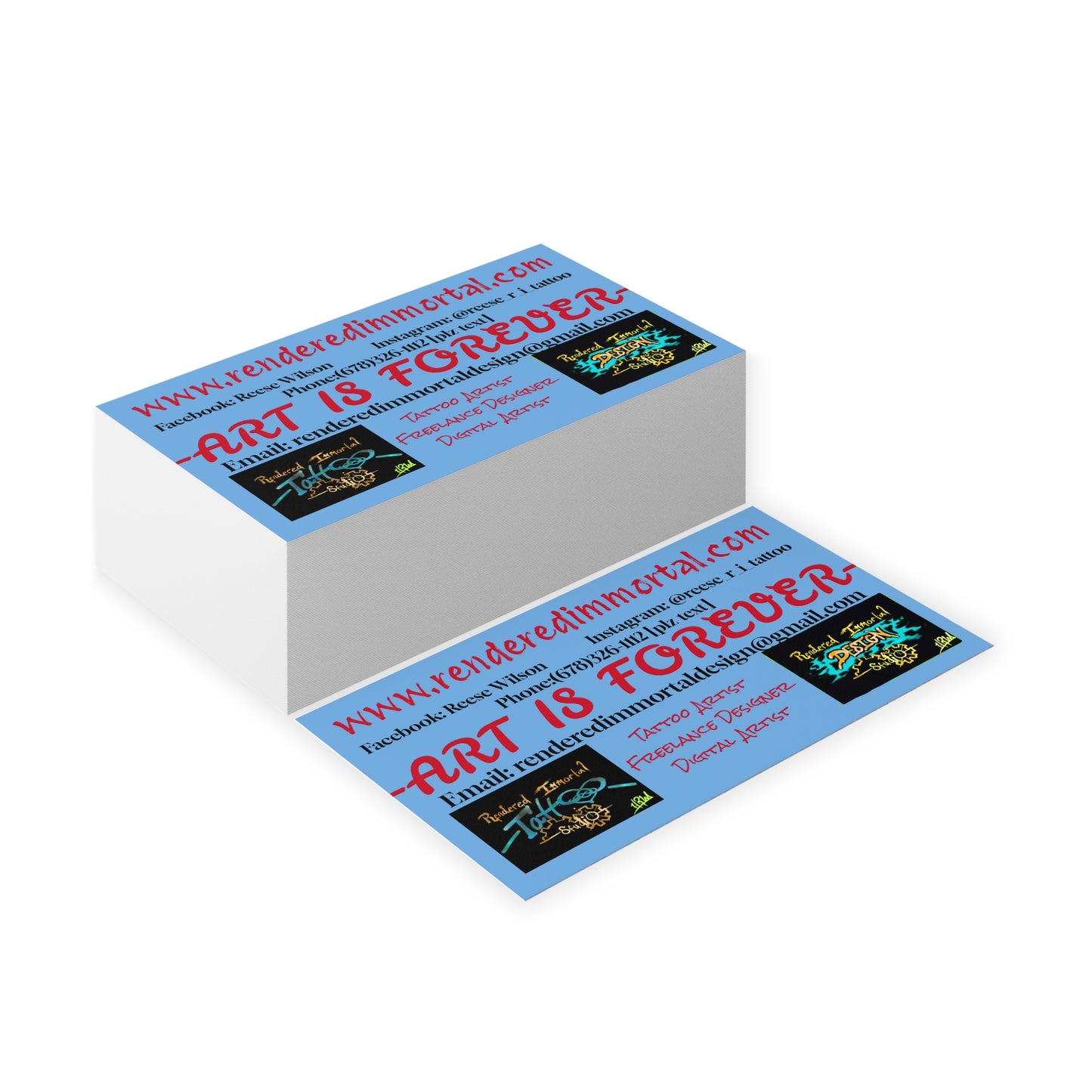 Custom Business Cards - Art is Forever Design for Tattoo and Freelance Artists