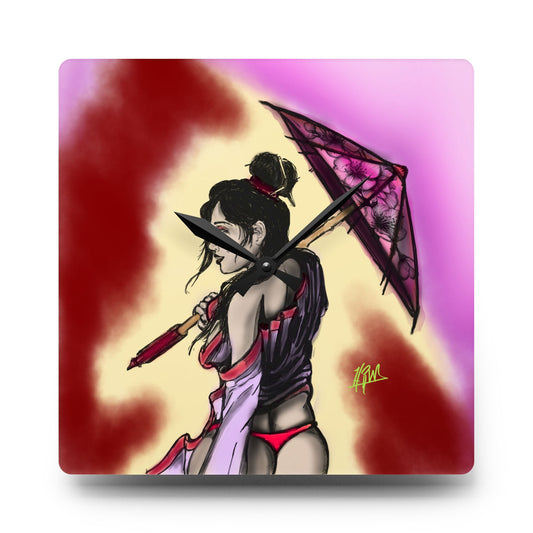 Chic Acrylic Wall Clock with Elegant Umbrella Design, Modern Home Decor, Asian Art, Unique Gift for Her, Wall Accent