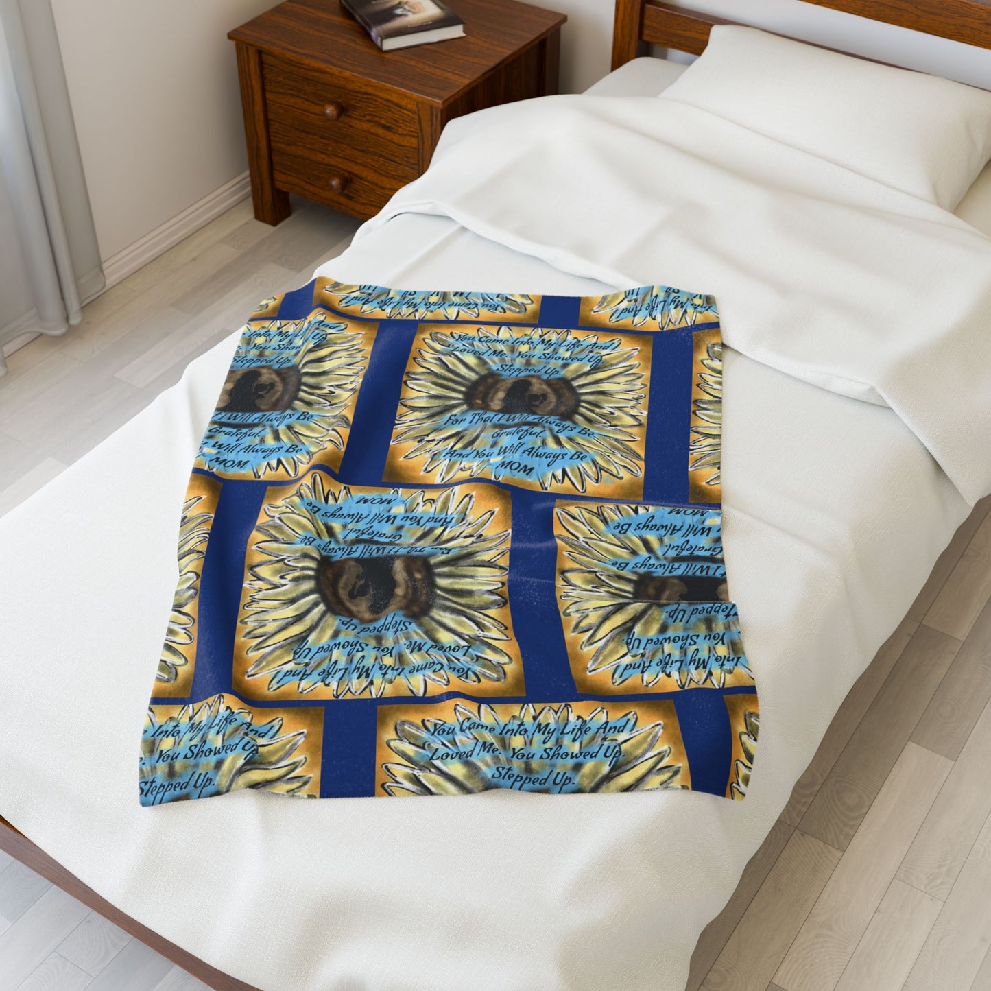 Sunflower Mom Velveteen Plush Blanket, Cozy Throw for Mother's Day, Gift for Mom, Snuggly Home Decor, Inspirational Home Blanket