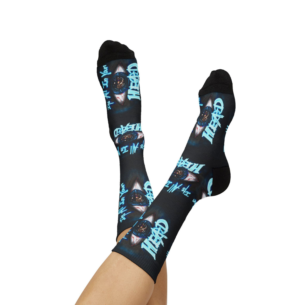 It's All In Your Head Graphic Sublimation Socks — Blue Neon Streetwear