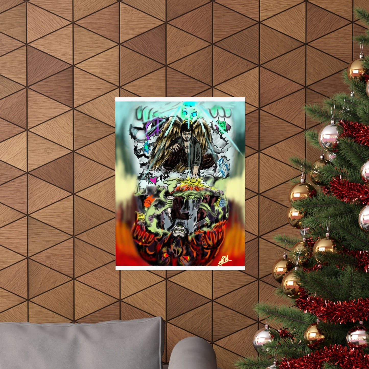 Edgy Matte Vertical Posters with Graffiti Angels, Urban Wall Art, Street Art Decor, Hip Hop Room Decor, Unique Gift for Teenagers