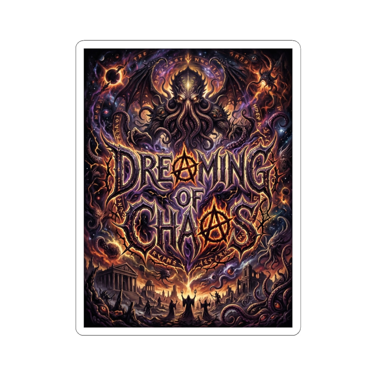 Dreaming of Chaos kiss-cut sticker — white finish, 4″ × 4″
