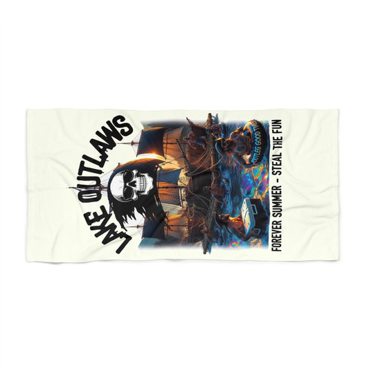 Lake Outlaws Beach Towel — "Forever Summer, Steal the Fun" Skull Pirate Design