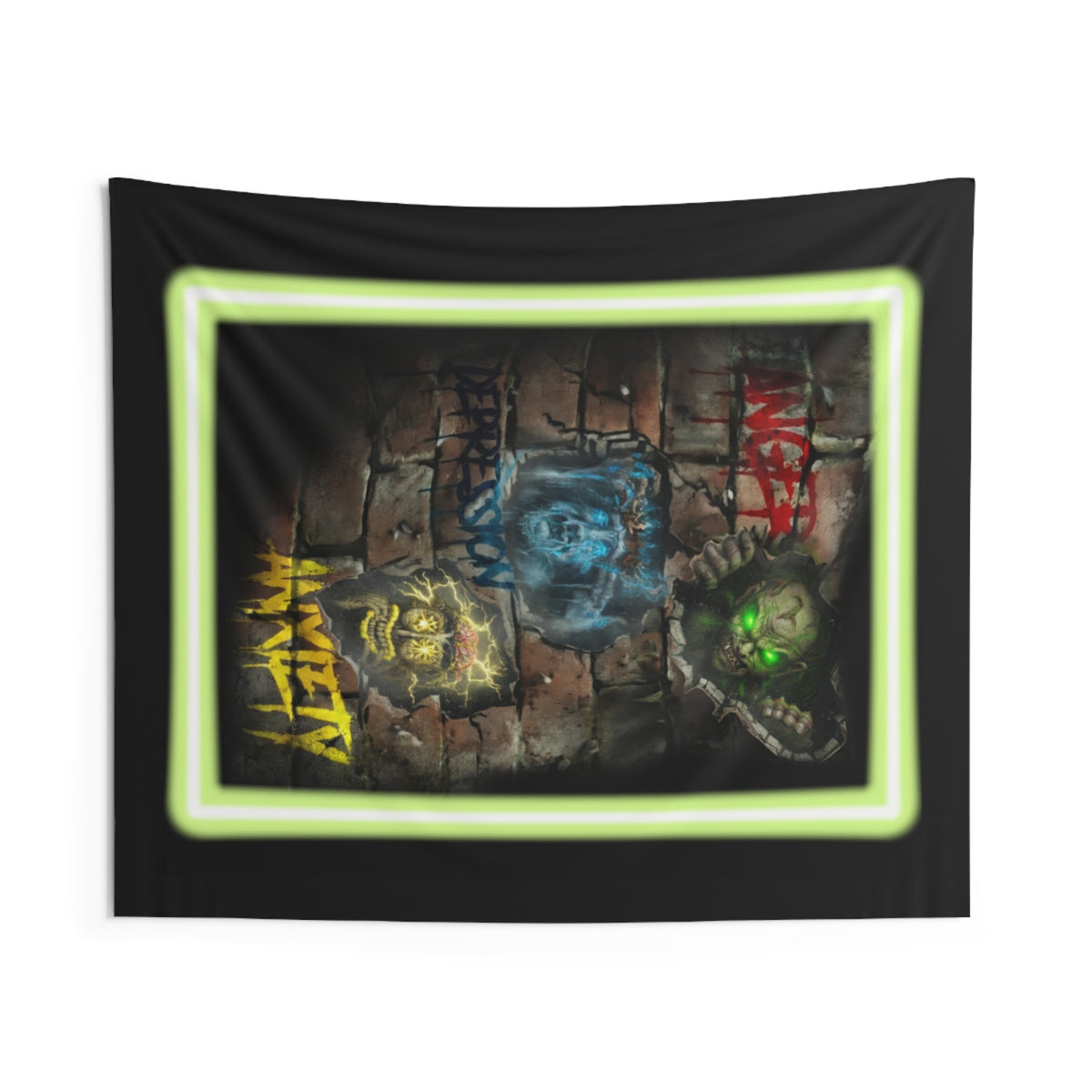 Psych Ward Graffiti Wall Tapestry — Anxiety, Depression, Anger Neon Art