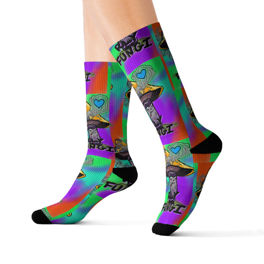 Colorful Sublimation Socks with Fun Mushroom Design, Quirky Gift for Sock Lovers, Cozy Footwear for Festivals, Unique Statement Socks, Fun