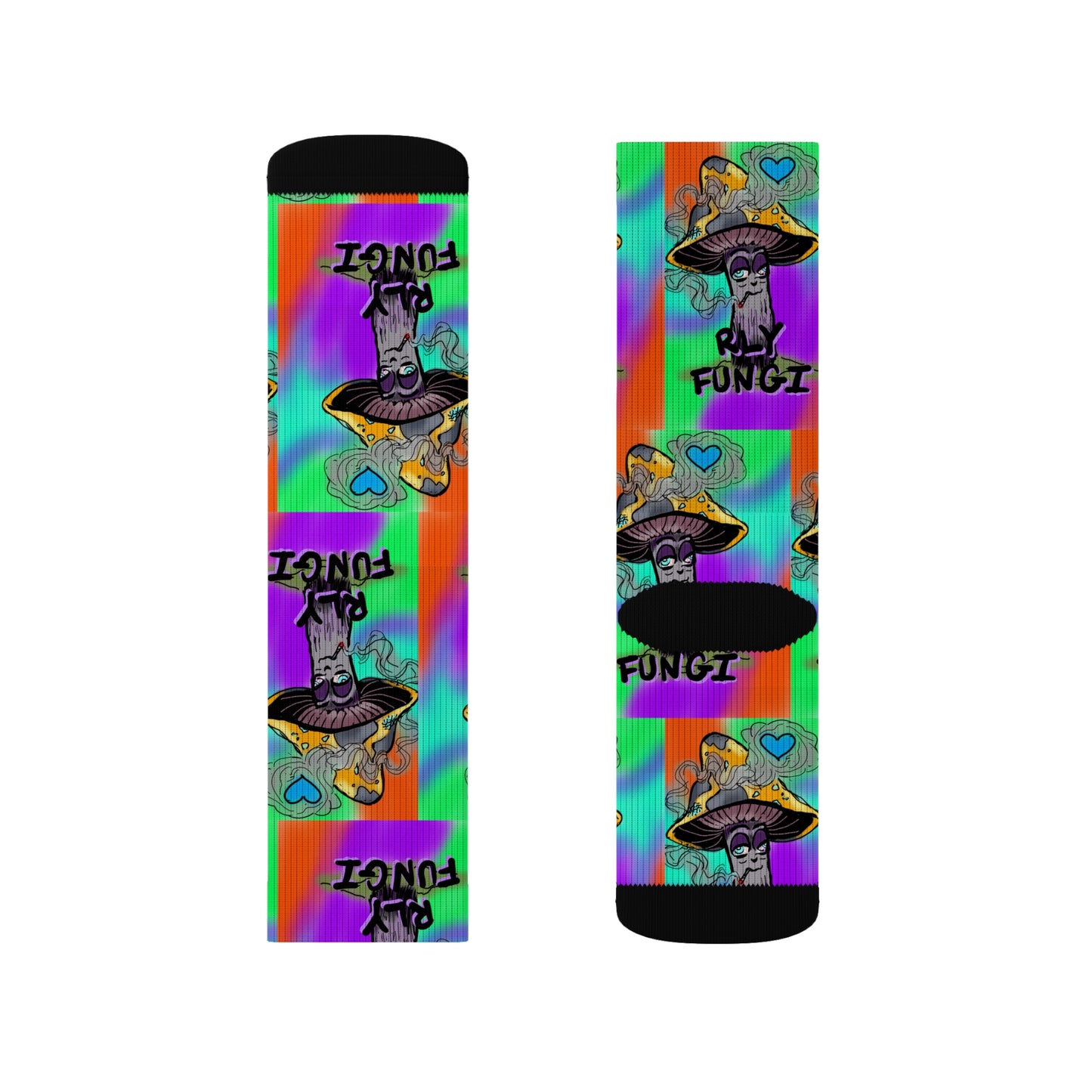 Colorful Sublimation Socks with Fun Mushroom Design socks featuring art and design by Reese Wilson