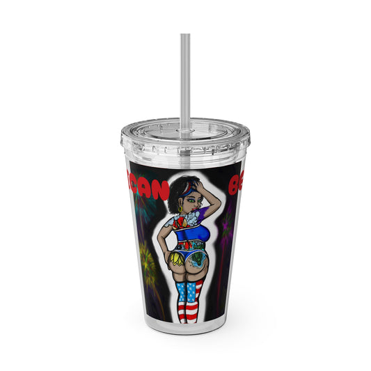 American Beauty Sunsplash Tumbler Accessory for Seasonal Celebrations, 4th of July Drinkware, Summer Parties, Unique Gift Idea, Reusable Straw Mug
