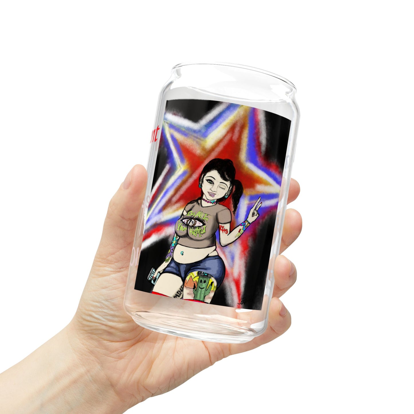 Vibrant Sipper Glass For Fourth of July, Art Glass, Fashion Glass, Trendy Glass, For Holiday