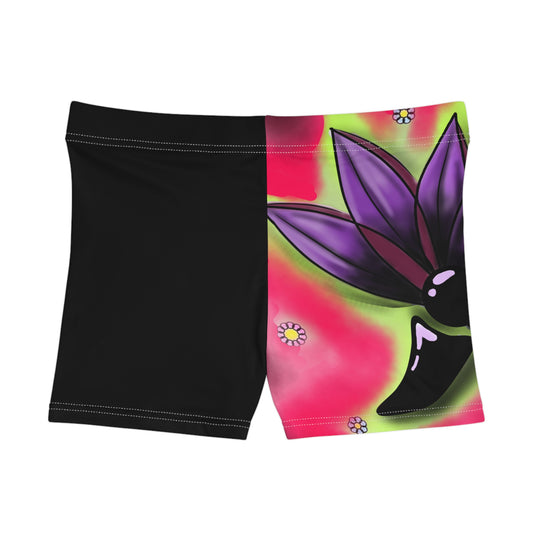 Vibrant Floral Women's Shorts, Trendy Summer Beachwear, Athletic Shorts, Trendy Lotus Design
