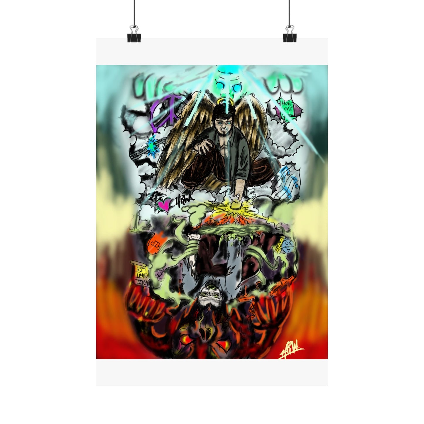 Edgy Matte Vertical Posters with Graffiti Angels, Urban Wall Art, Street Art Decor, Hip Hop Room Decor, Unique Gift for Teenagers