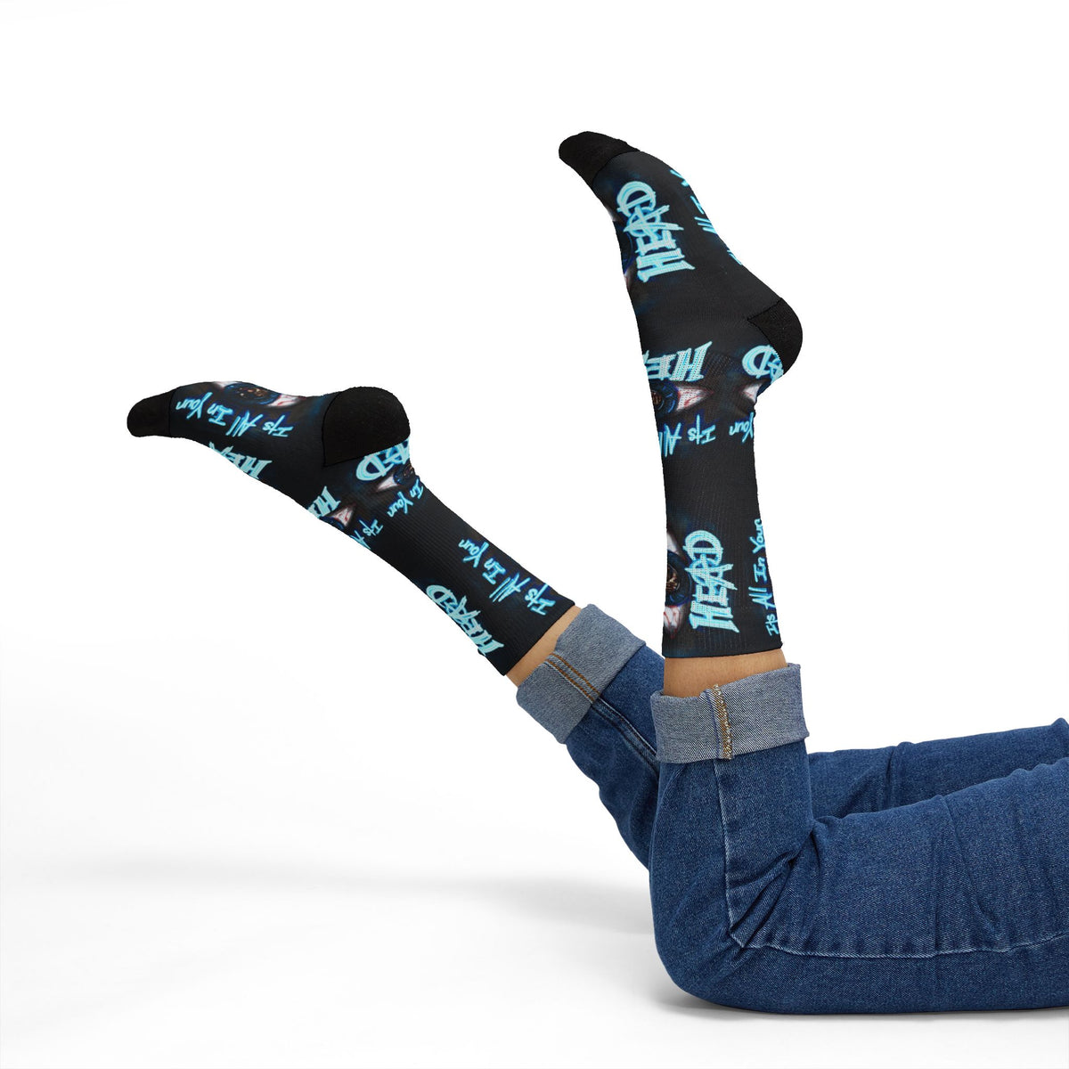 It's All In Your Head Graphic Sublimation Socks — Blue Neon Streetwear