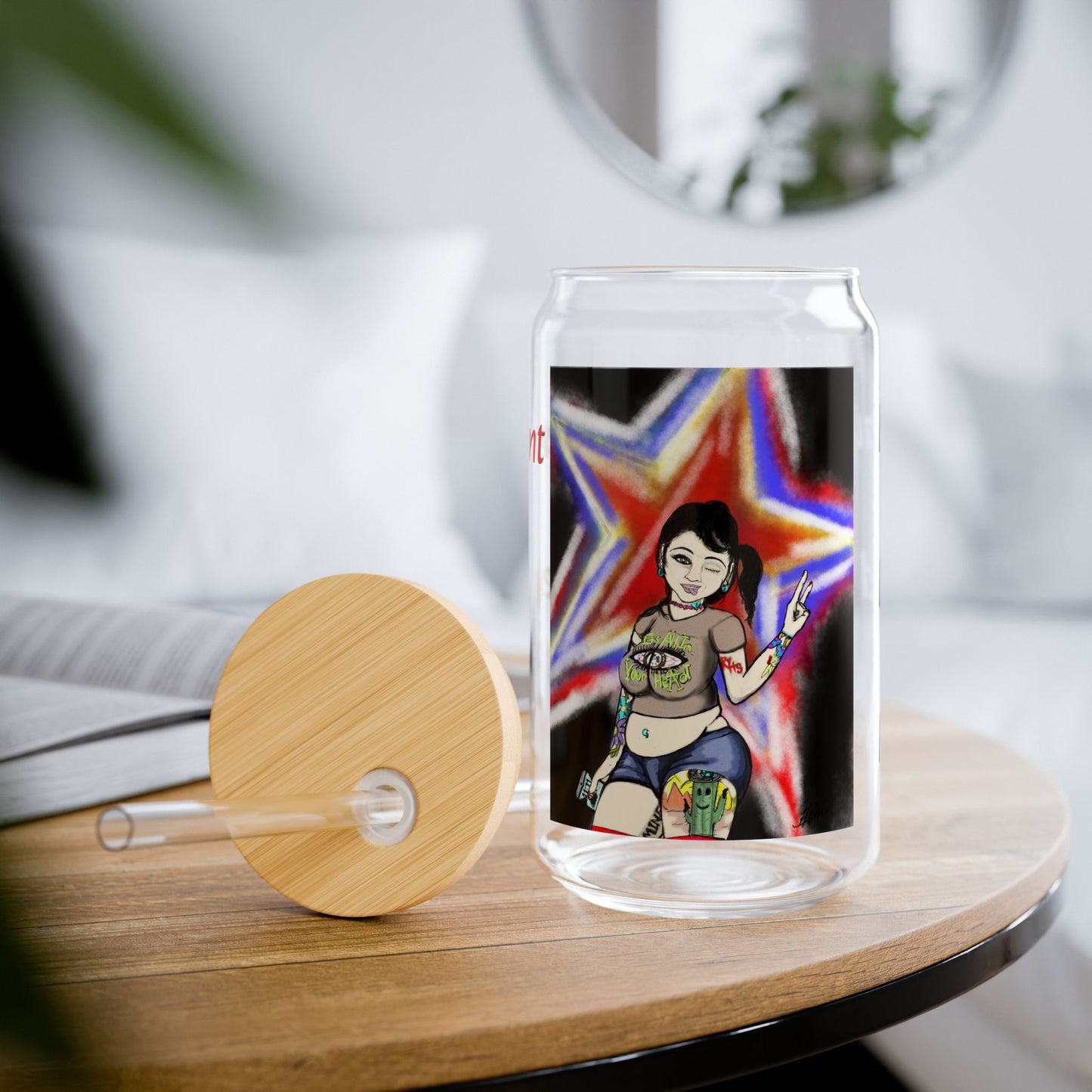 Vibrant Sipper Glass For Fourth of July, Art Glass, Fashion Glass, Trendy Glass, For Holiday