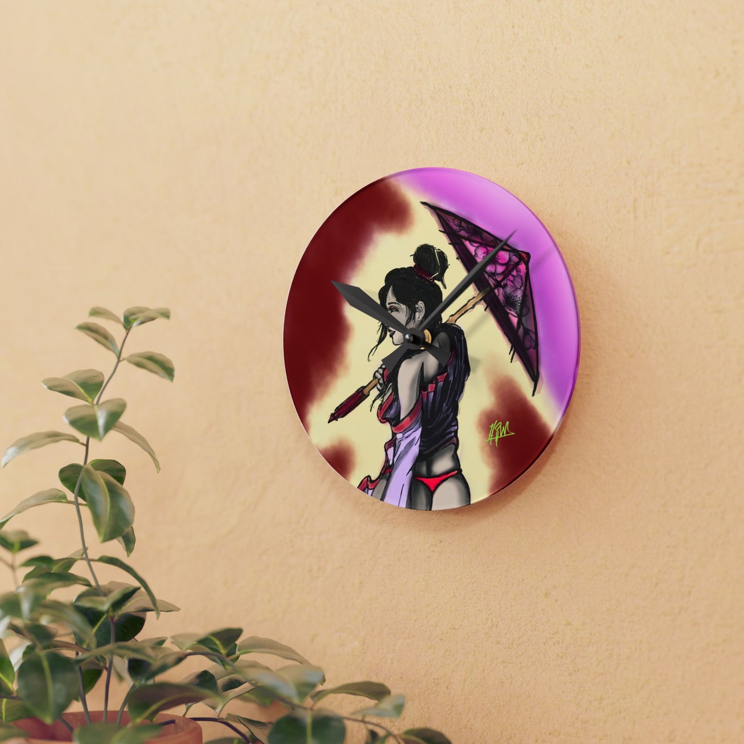 Chic Acrylic Wall Clock with Elegant Umbrella Design, Modern Home Decor, Asian Art, Unique Gift for Her, Wall Accent