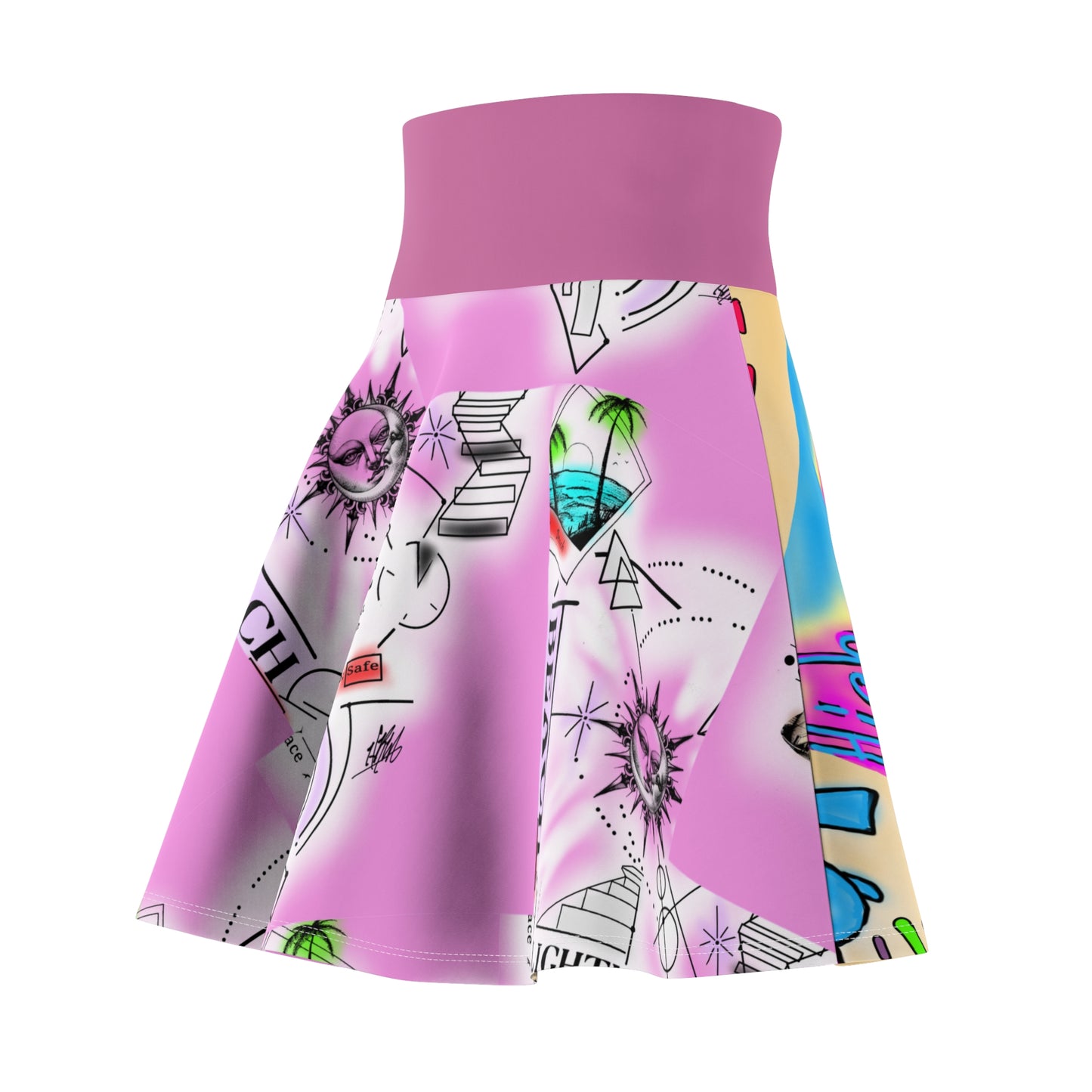 Vibrant Beach-Themed Women's Skater Skirt, Summer Fashion, Resort Wear, Vacation Outfit, Fun Floral Print, Ladies Skirt