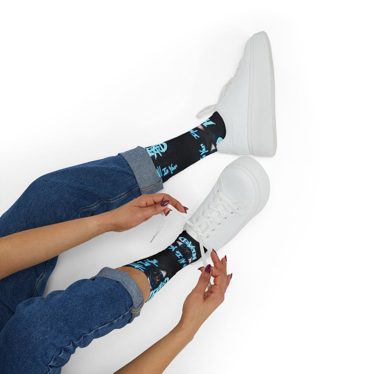 It's All In Your Head Graphic Sublimation Socks — Blue Neon Streetwear