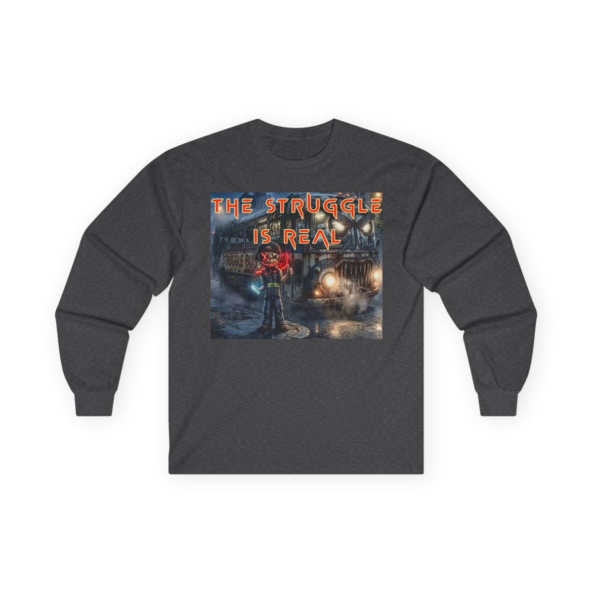 The Struggle Is Real long sleeve tee featuring a moody cinematic street scene by Reese Wilson