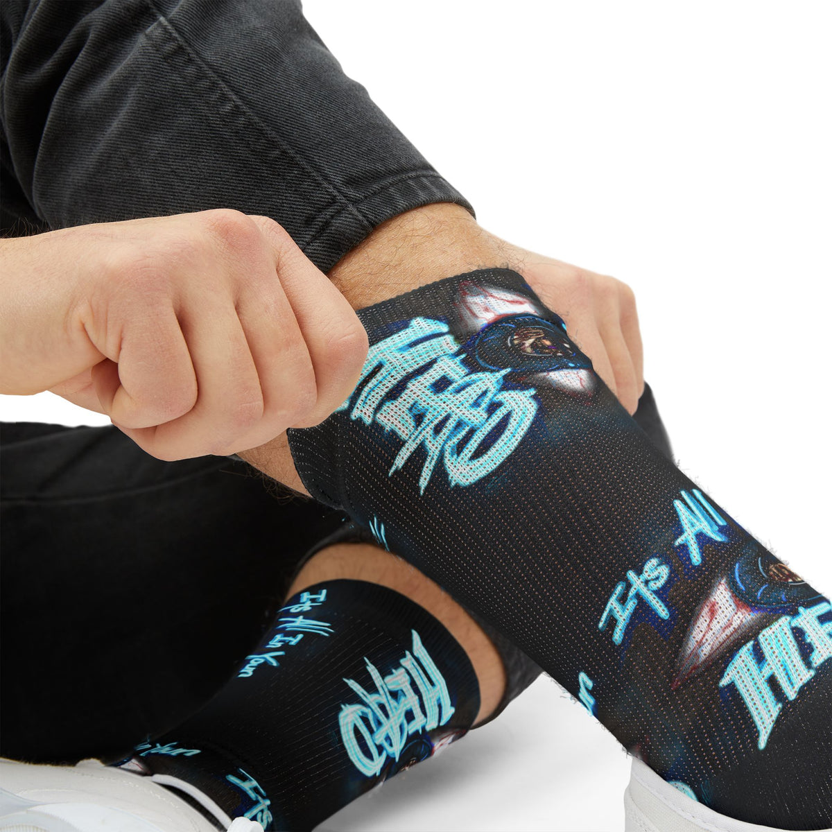 It's All In Your Head Graphic Sublimation Socks — Blue Neon Streetwear