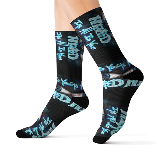 It's All In Your Head Graphic Sublimation Socks — Blue Neon Streetwear