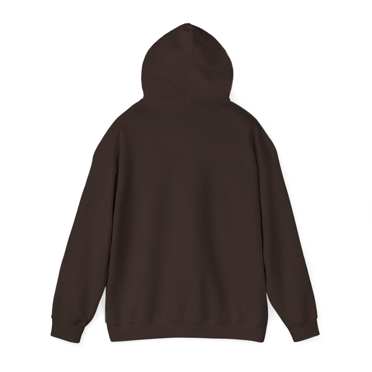 Dreaming of Chaos hoodie — dark chocolate, back view with hood up