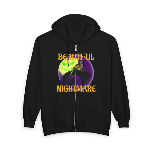 Beautiful Nightmare Zip-Up Hoodie | Unisex Heavy Blend Sweatshirt for Halloween, Cozy Layer, Lounge Wear, Gift for Spooky Season