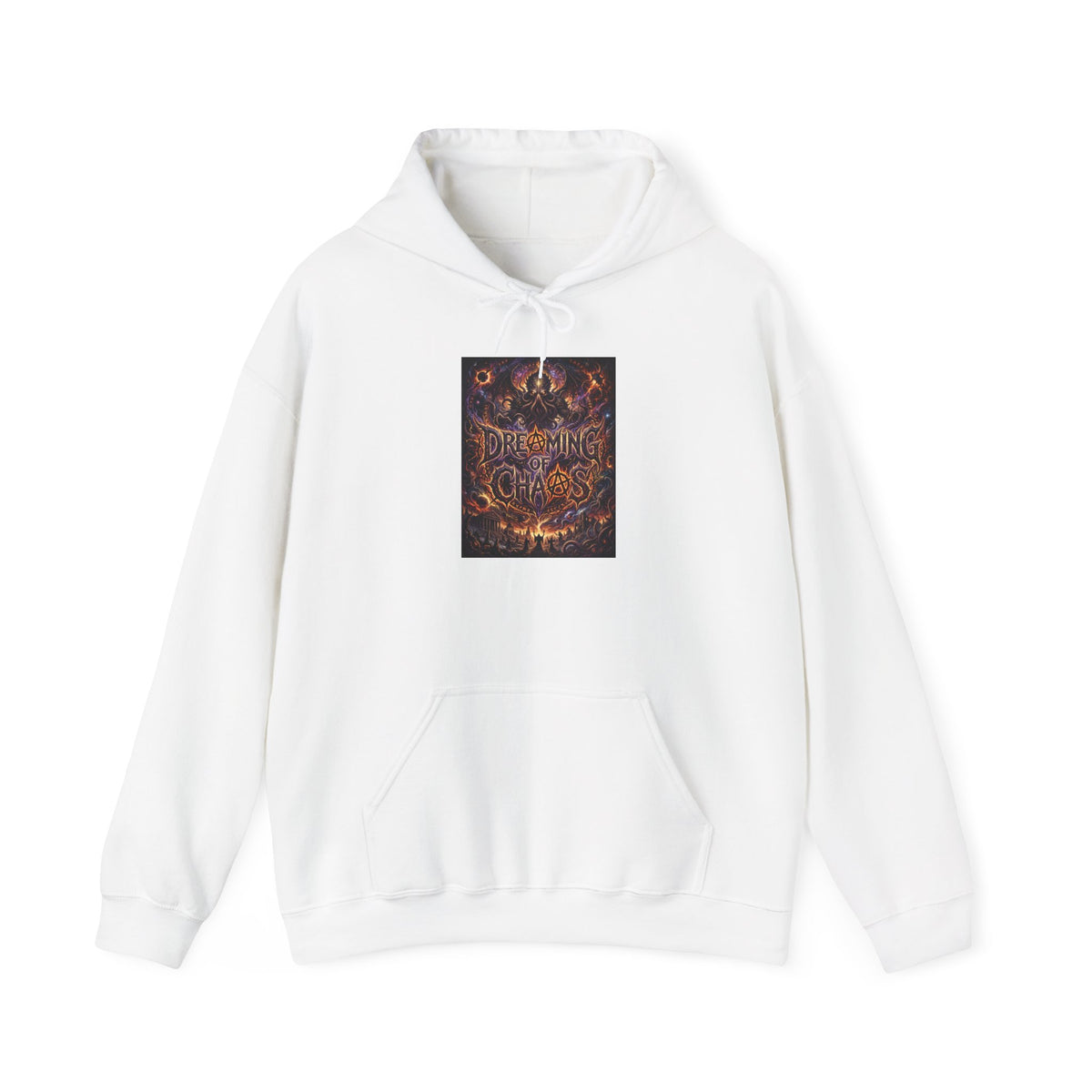 Dreaming of Chaos hoodie — white, front view