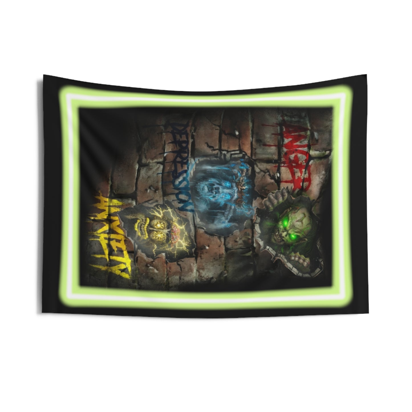 Psych Ward Graffiti Wall Tapestry — Anxiety, Depression, Anger Neon Art
