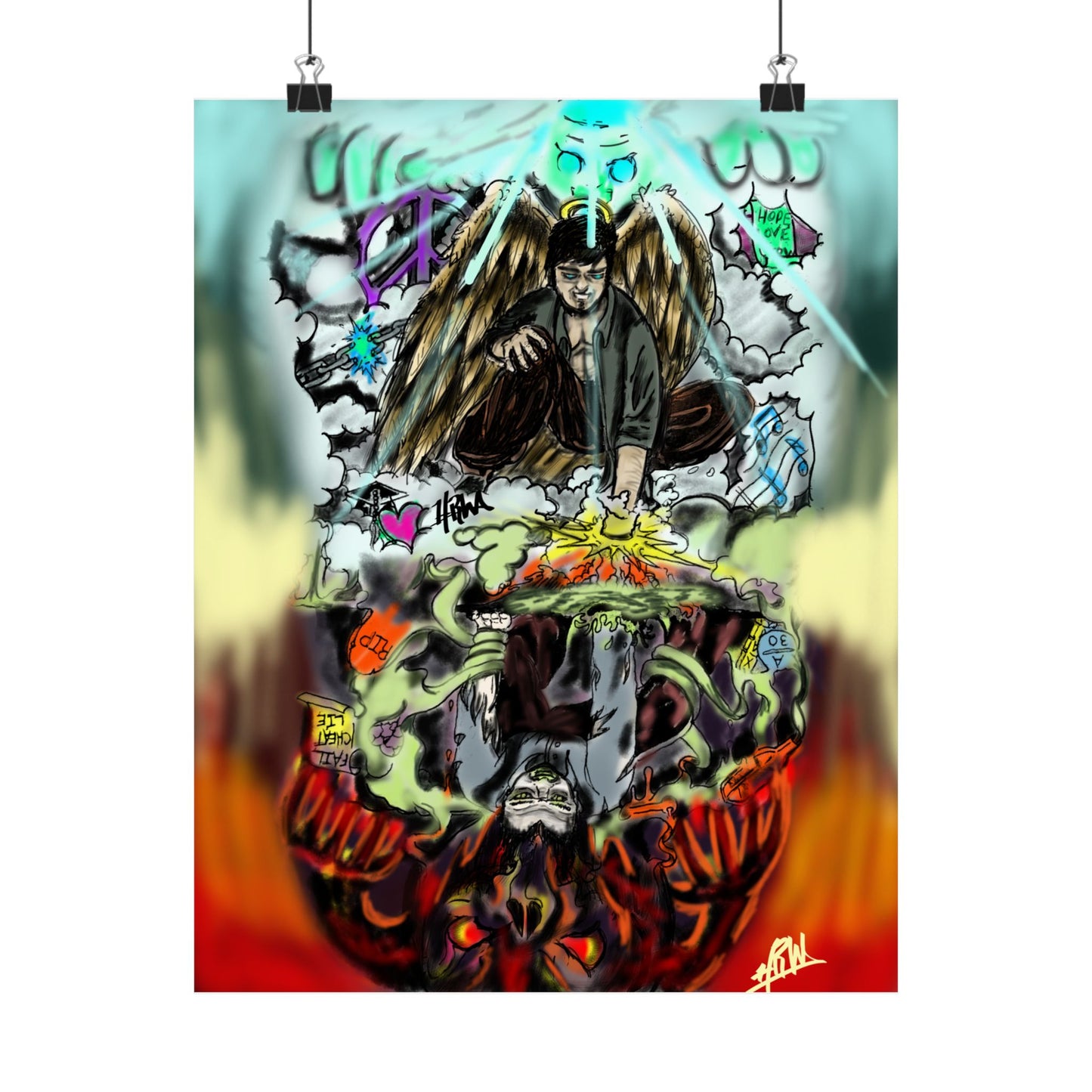 Edgy Matte Vertical Posters with Graffiti Angels, Urban Wall Art, Street Art Decor, Hip Hop Room Decor, Unique Gift for Teenagers