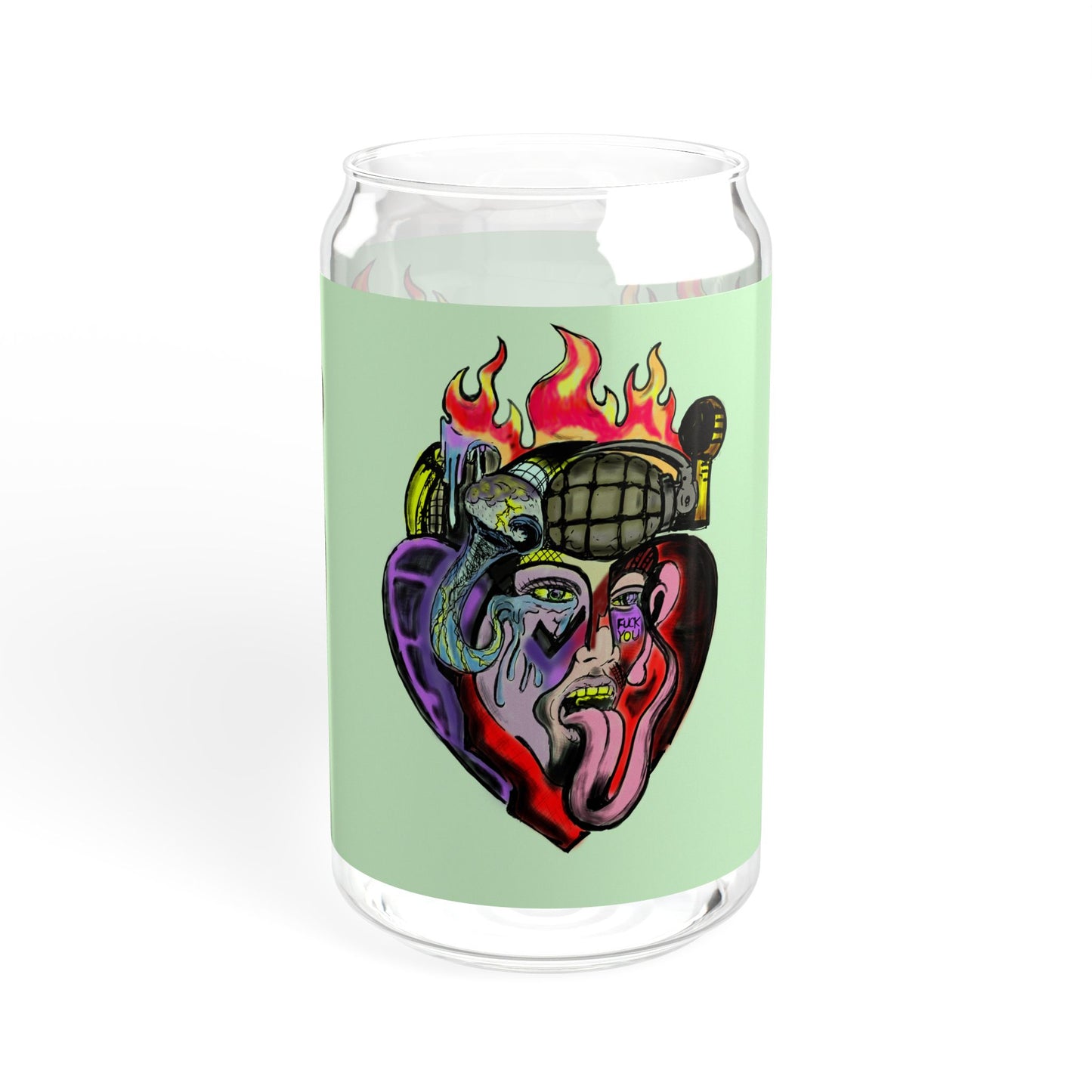 Heartfire 16oz Sipper Glass - Vibrant Design with Straw