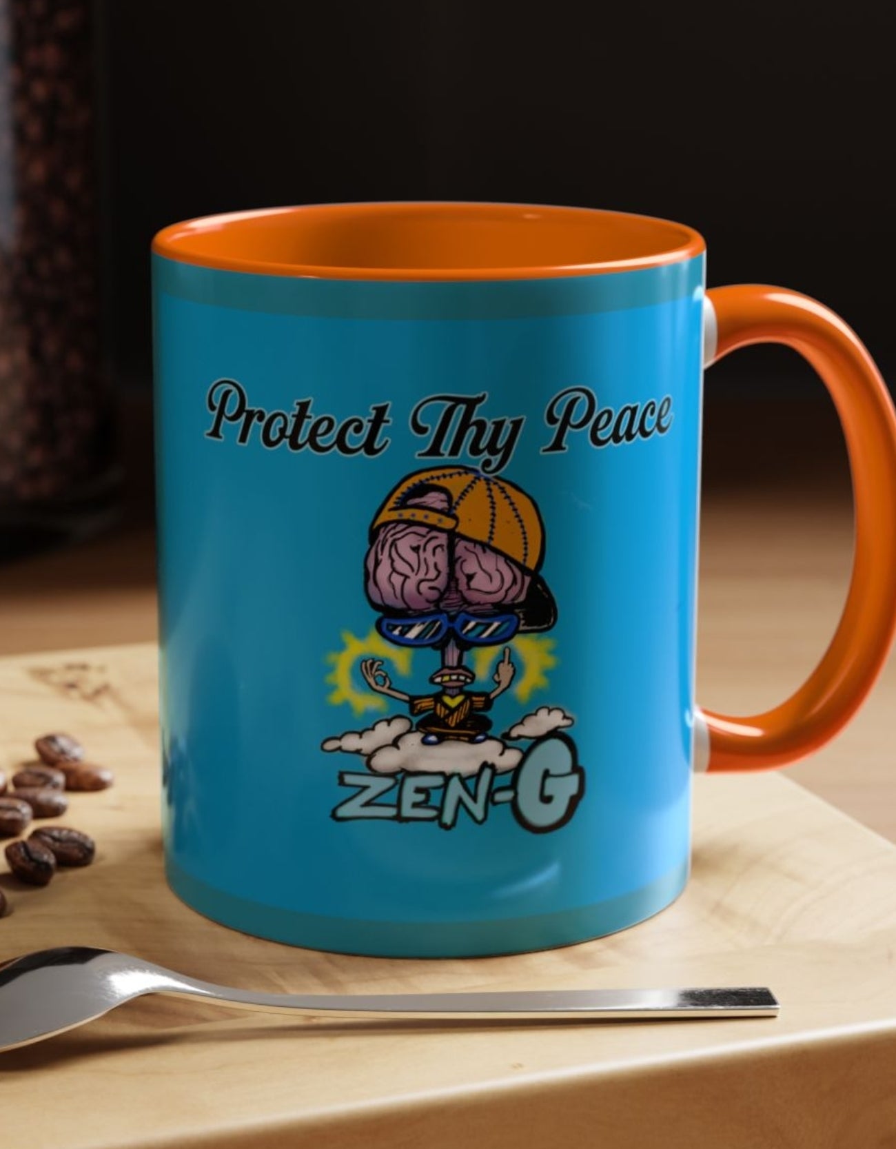 Zen-G Motivational Coffee Mug, Protect Thy Peace Mug, Inspirational Mug, Gift for Her, Coffee Lover Gift, Relaxation Gift, Blue Mug