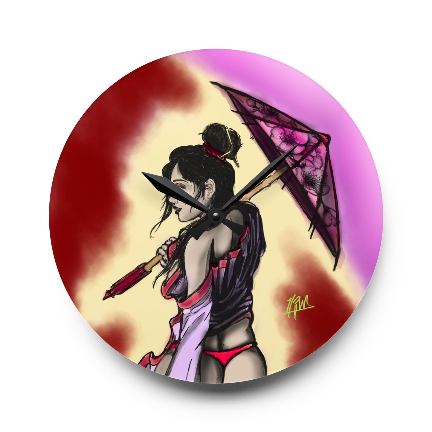 Chic Acrylic Wall Clock with Elegant Umbrella Design, Modern Home Decor, Asian Art, Unique Gift for Her, Wall Accent