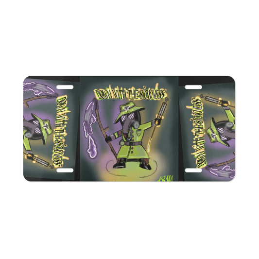 Cool Vanity Plate with 'Down With The Sickness' Design | Unique Car Decoration, Custom License Plate, Gift for Gamers, Halloween Decor, Funky