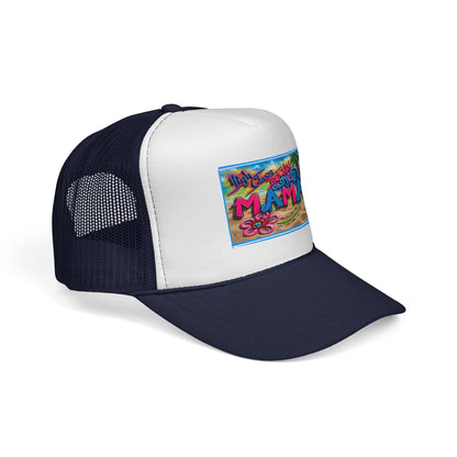 Mama Beach Trucker Hat — Colorful Tropical "MAMA" Cap for Moms, Vacation & Mother's Day