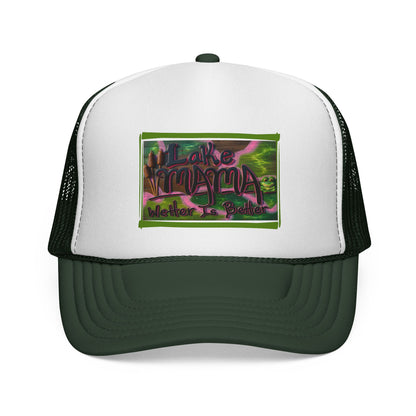 Lake Vibes Trucker Cap — Vintage Nature Graphic ‘Lake’ Mesh Hat