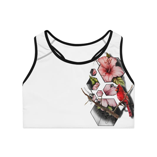 Floral Sports Bra with Cardinal Design, Activewear, Workout Top, Fitness Apparel, Gift for Her, Floral Print Sports Bra