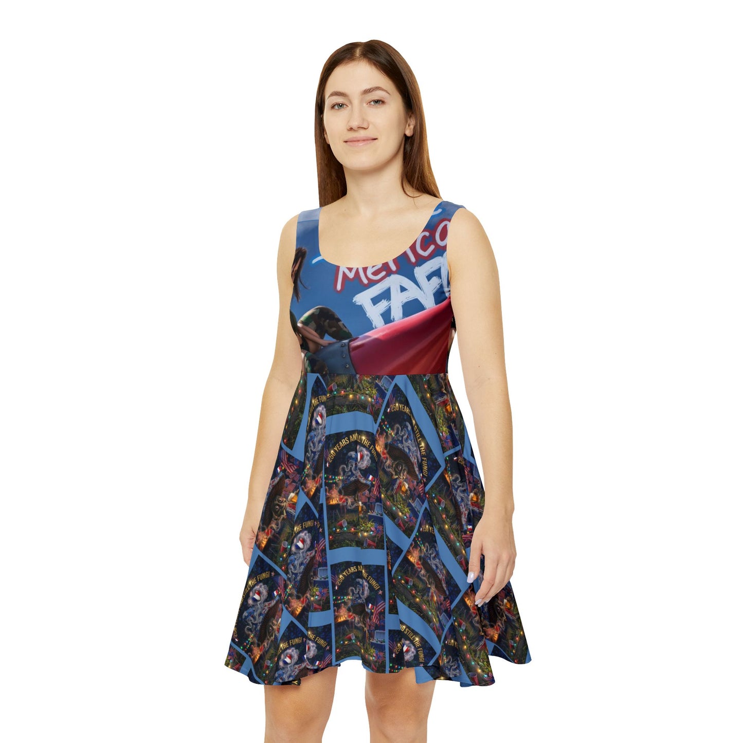 Patriotic 'Because Merica' Women's Skater Dress – All-Over Print Americana Style