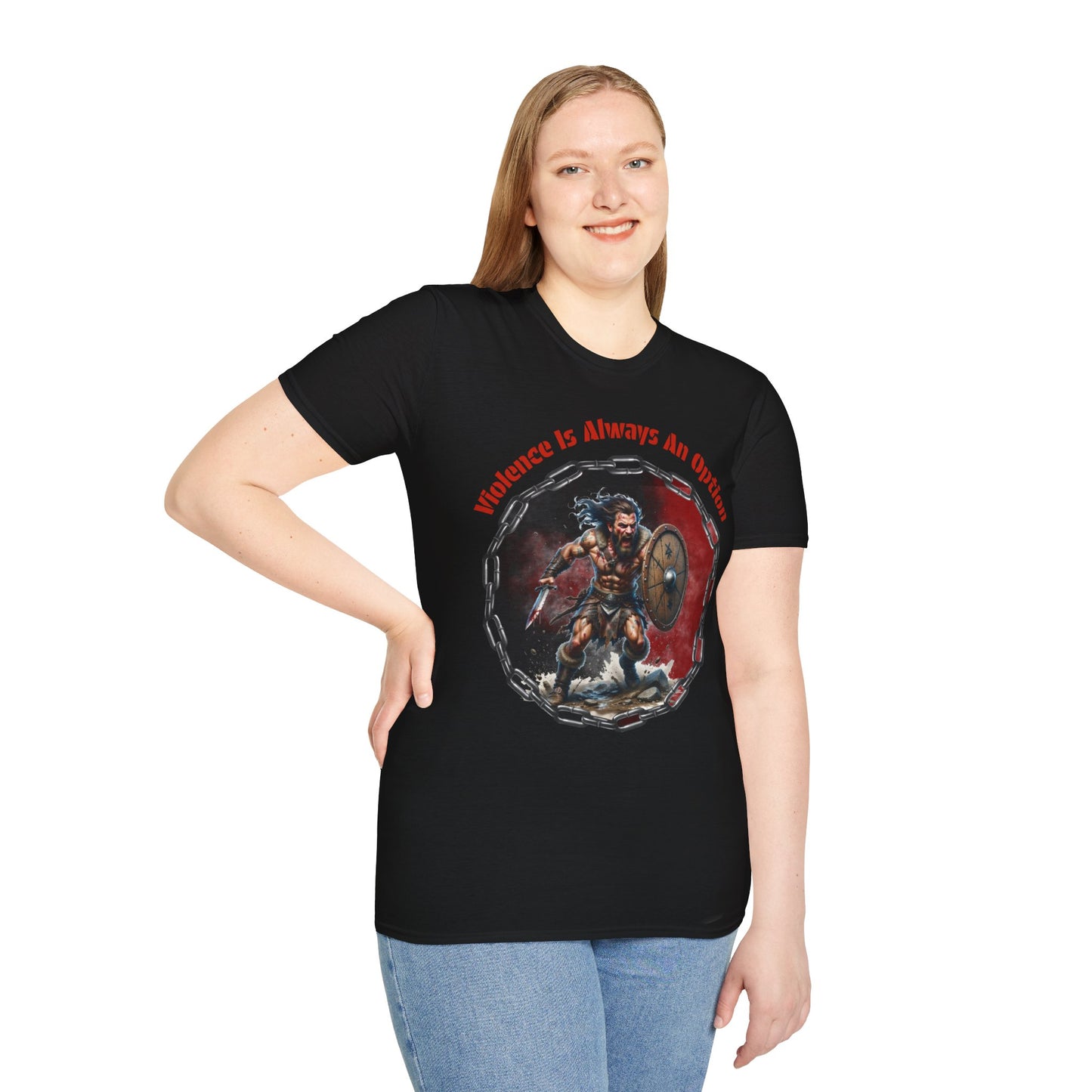 Viking Warrior T-Shirt — "Violence Is Always An Option" / "Save Me A Seat In Valhalla"