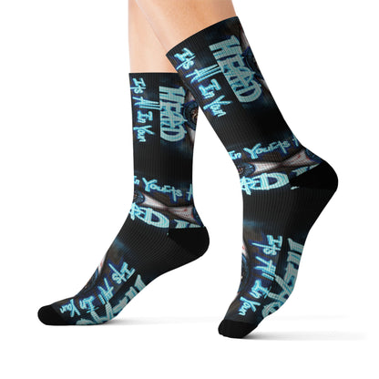 It's All In Your Head Graphic Sublimation Socks — Blue Neon Streetwear