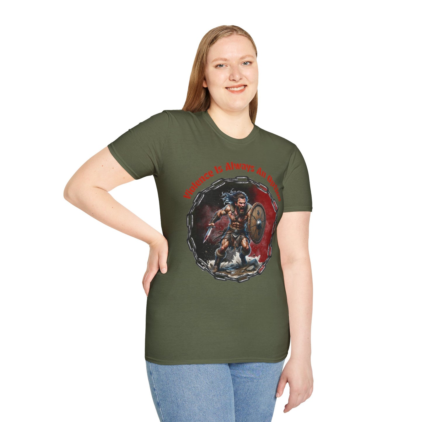 Viking Warrior T-Shirt — "Violence Is Always An Option" / "Save Me A Seat In Valhalla"