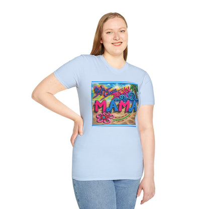 Mama Beach T-Shirt – Tropical "Hi! Aloha MAMA" Vacation Graphic Tee
